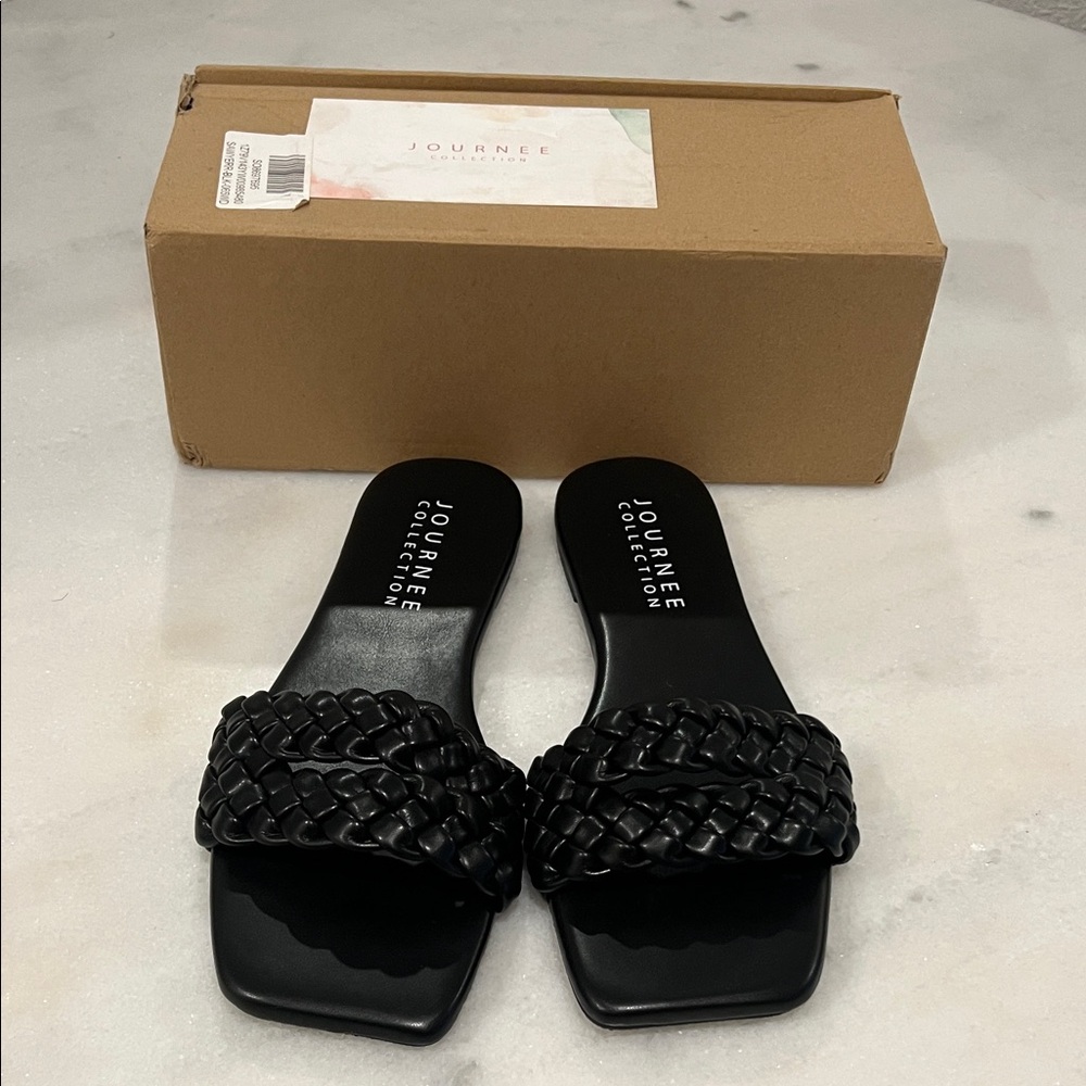 Journee Collection Black Braided Slide Sandals